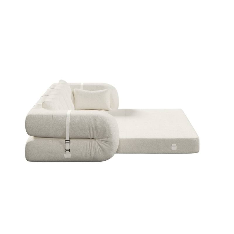 78.7" Teddy Fabric Multi-Functional Foldable 3-in-1 Sofa Bed with Pillows, Lazy Sofa Couch