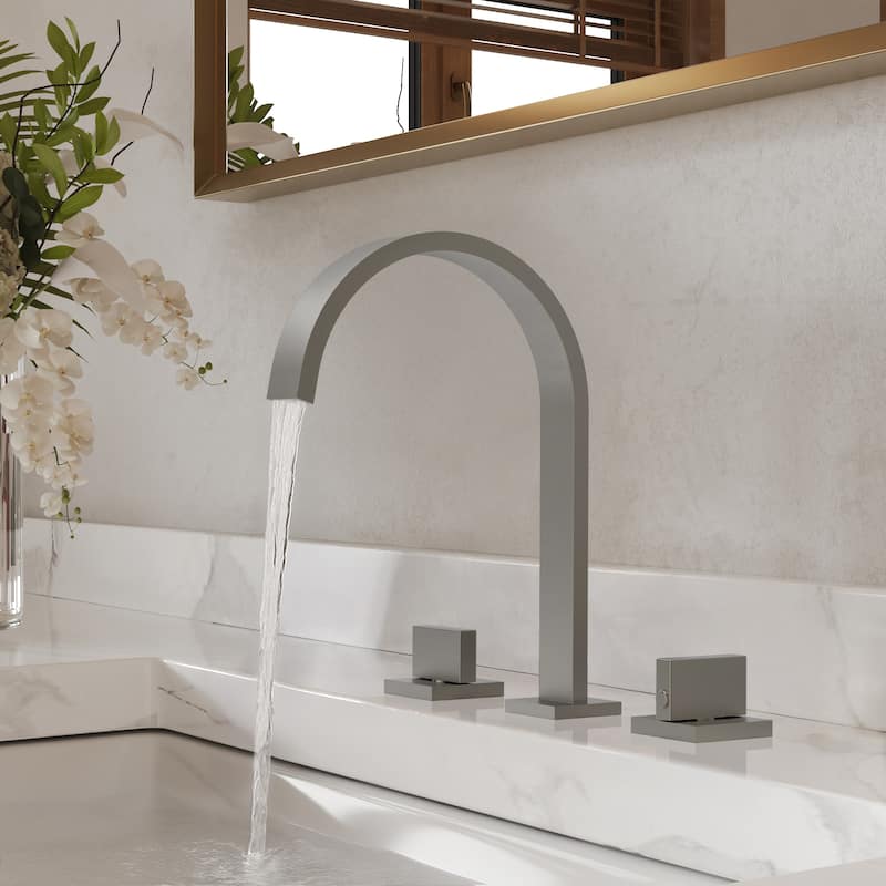 GRANDJOY High Arc Double Handle Bathroom Sink Faucet with Drain
