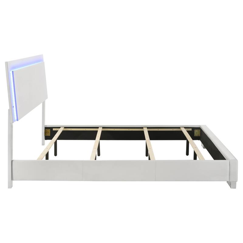 Modern White High Gloss King Panel Bed with LED Lighting