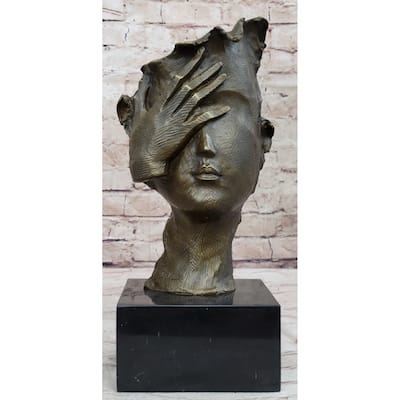 Abstract Surrealist Bust Sculpture Face W/ Hand Bronze Statue Decor Salvador Dali