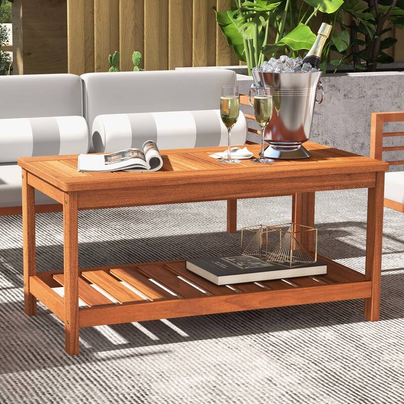 Costway Patio Coffee Table 2-Tier Outdoor Side Rectangle Side Table - See Details