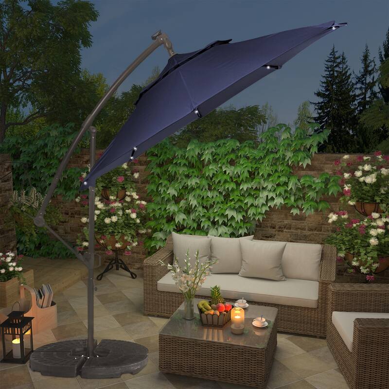 Clihome 10Ft Solar Light Crank Cantilever Patio Umbrella Without Base