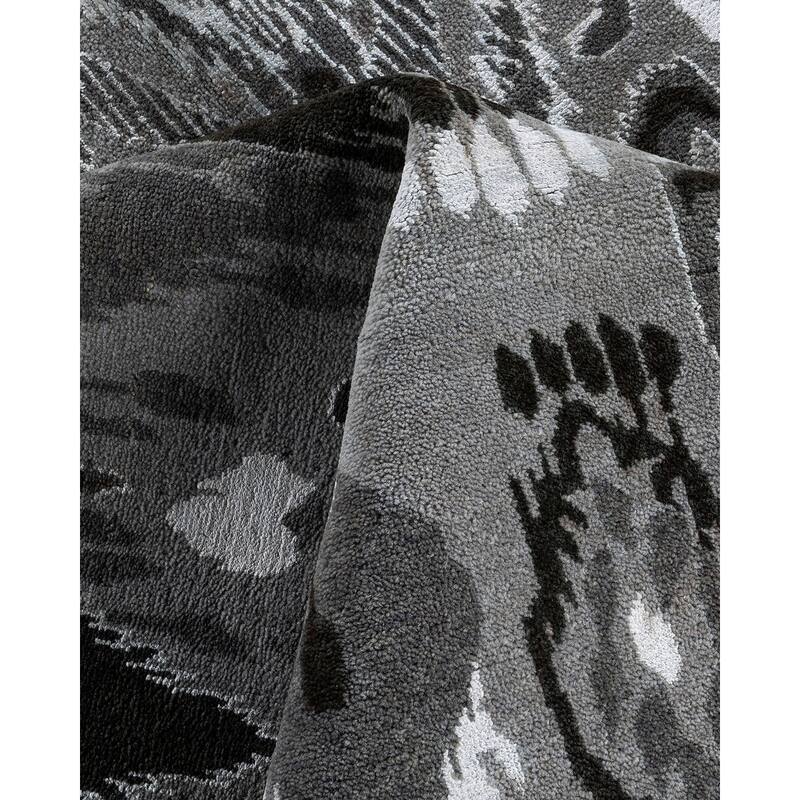 Ikat One-of-a-Kind Hand-Knotted Area Rug - Gray, 9' 0" x 12' 4" - 9' 0" x 12' 4"