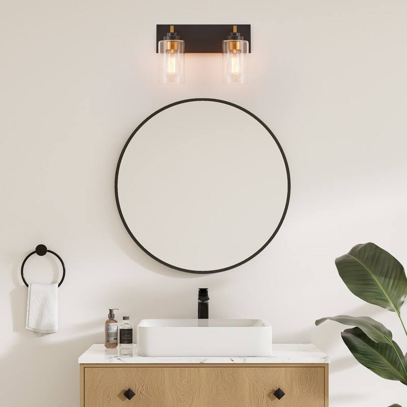 KAWOTI 2-Light Bathroom Vanity Light with Clear Glass Shade