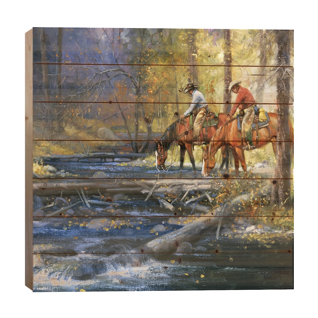 Cold Water & Falling Leaves Print On Wood by Jack Sorenson - Multi-Color