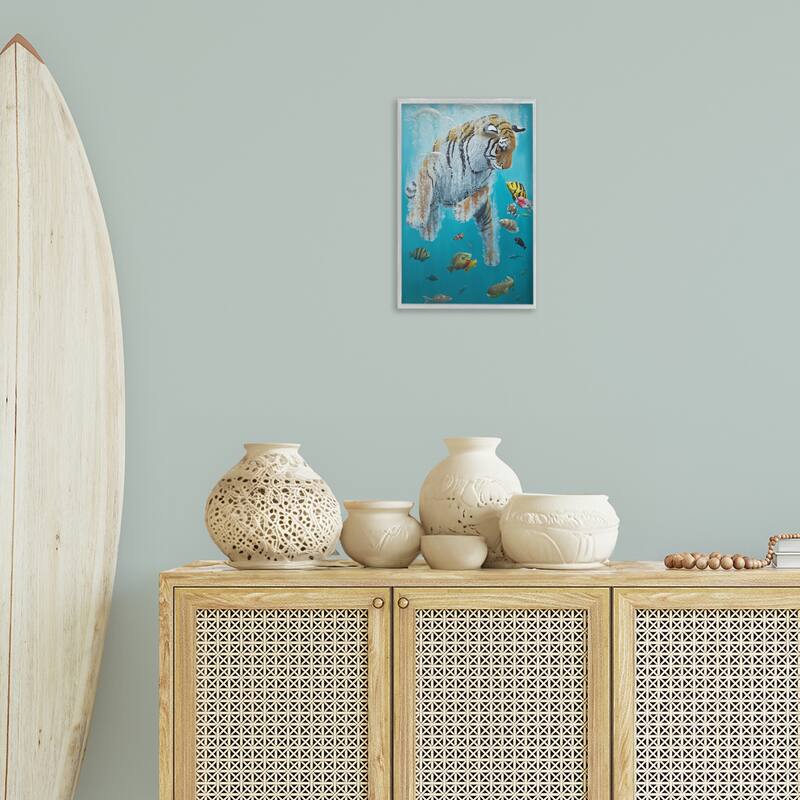Stupell Swimming Tiger Among Fish Framed Giclee Art Design By Heather Gauthier