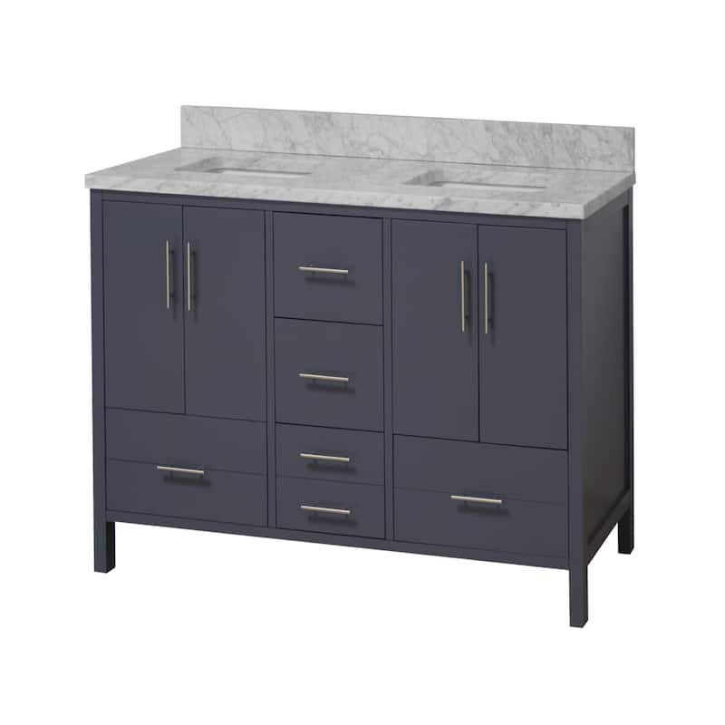 KitchenBathCollection California 60" Double Bathroom Vanity with Carrara Marble Top