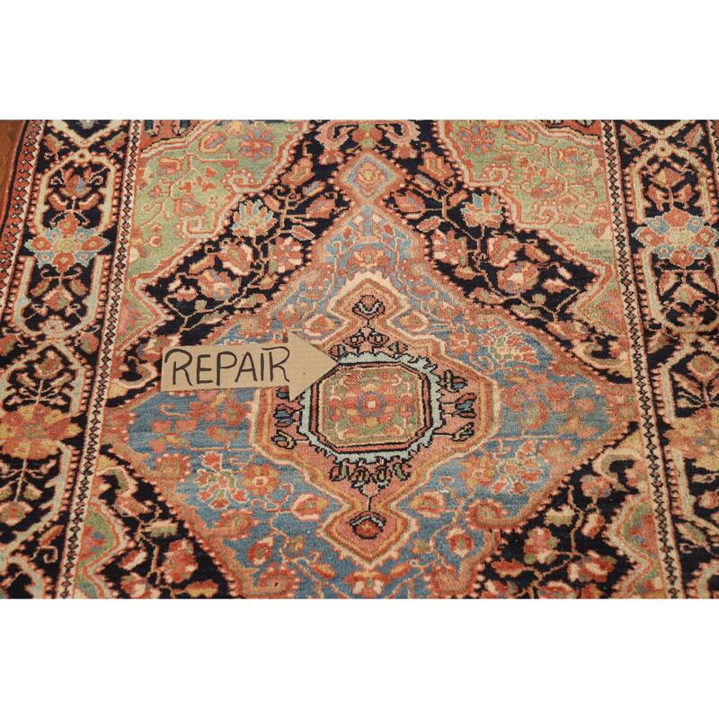Hand Knotted Oriental 100% Wool Carpet Traditional Medallion Navy Blue & Blues Sarouk Area Rug - 4' 7'' X 3' 6''