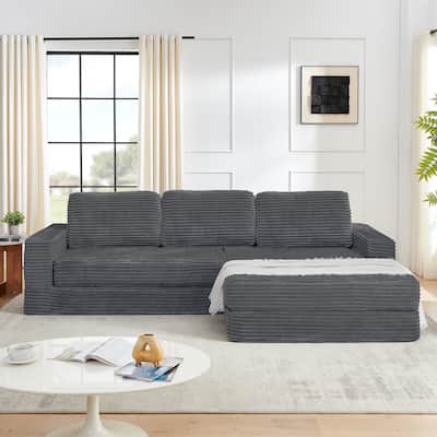 Compact L-Shape Sofa Bed, Modular Space-Saving Corduroy