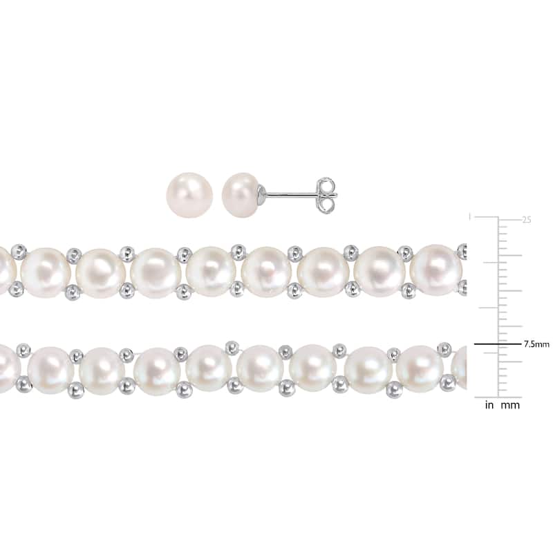 Miadora Freshwater Cultured Pearl Beaded Necklace, Earrings and Bracelet Set in Sterling Silver