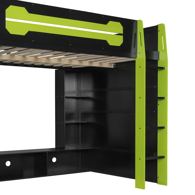 Full Size Gaming Loft Bed Esports-Inspired Bed with Desk Shelves and Charging Station for Gaming Bedroom Setup, Esports Hotels