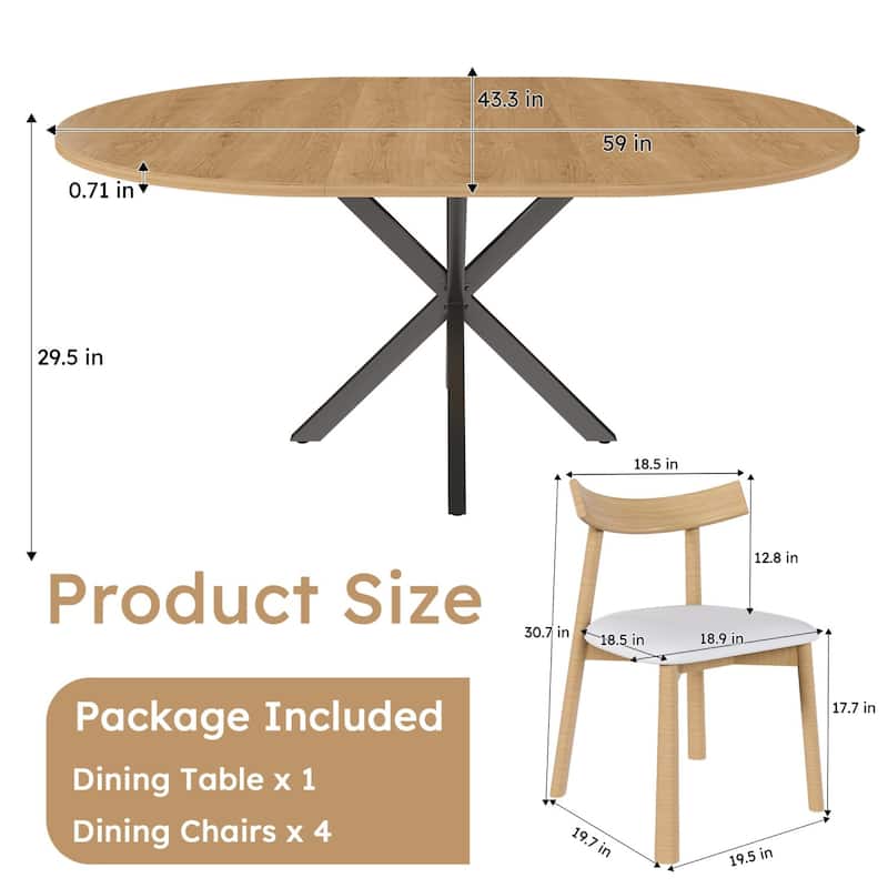 43.3" Extendable Round Dining Table with Carbon Steel Base and 4 Chairs