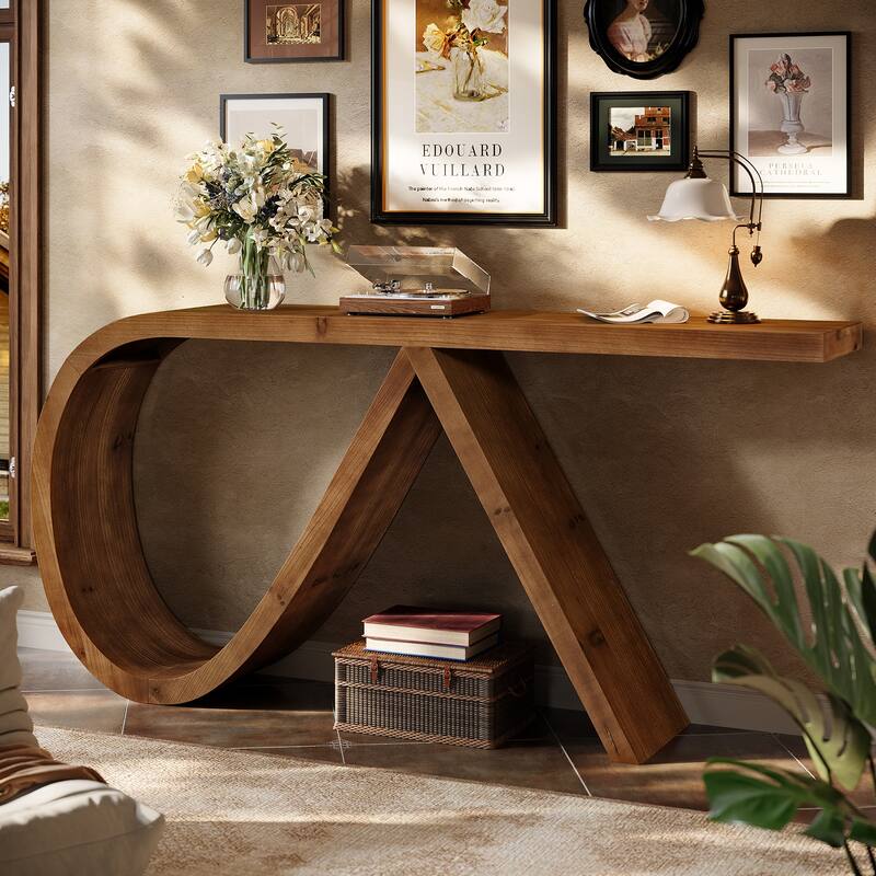 57" Solid Wood Console Table for Living Room, Farmhouse Couch Table Behind Sofa - 57.08" L x 11.81" W x 31.5" H