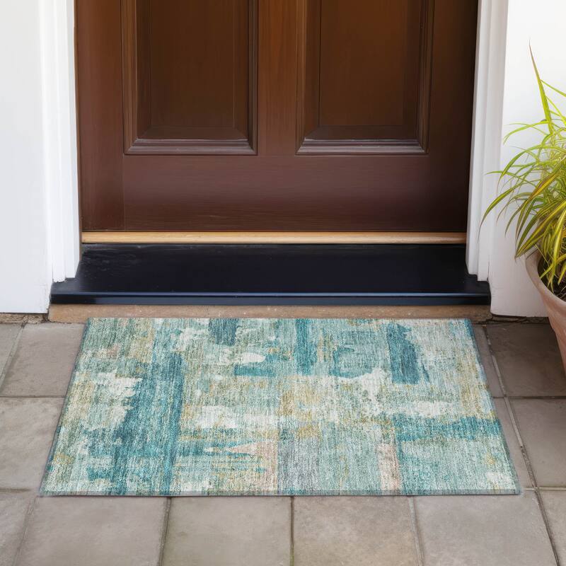 Machine Washable Indoor/Outdoor Contemporary Chantille Rug - Teal - 1'8" x 2'6"