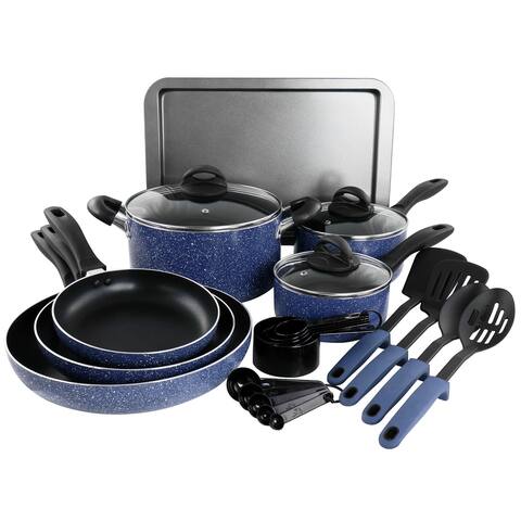Granite Nonstick Cooking Excellence 24 Piece Cookware Set in Blue