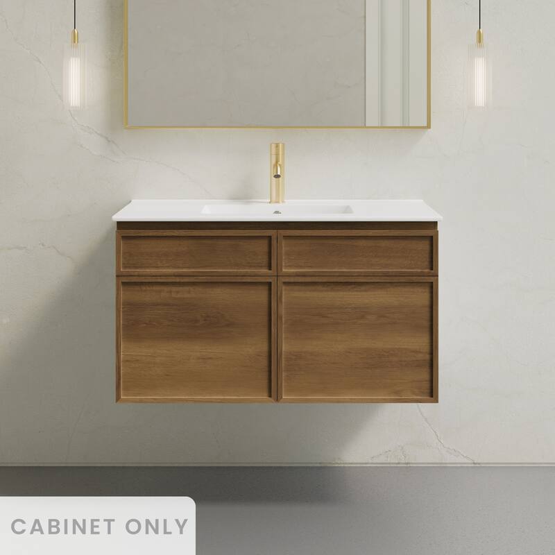 St. Tropez 36" Wall-Mounted Bathroom Vanity Cabinet Without Top In Brown Oak - 36