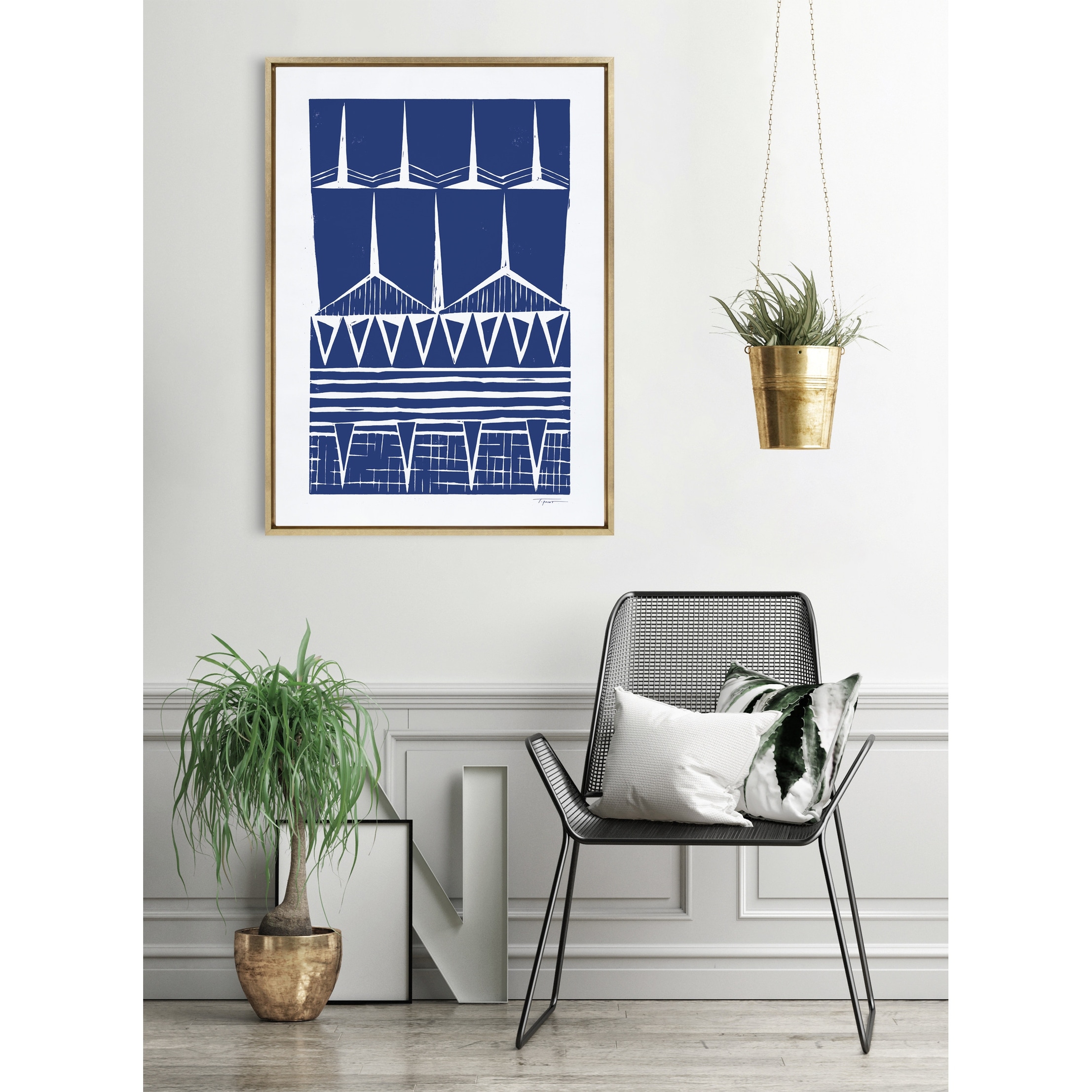 Kate and Laurel Sylvie Tribal Indigo Framed Canvas by Statement Goods