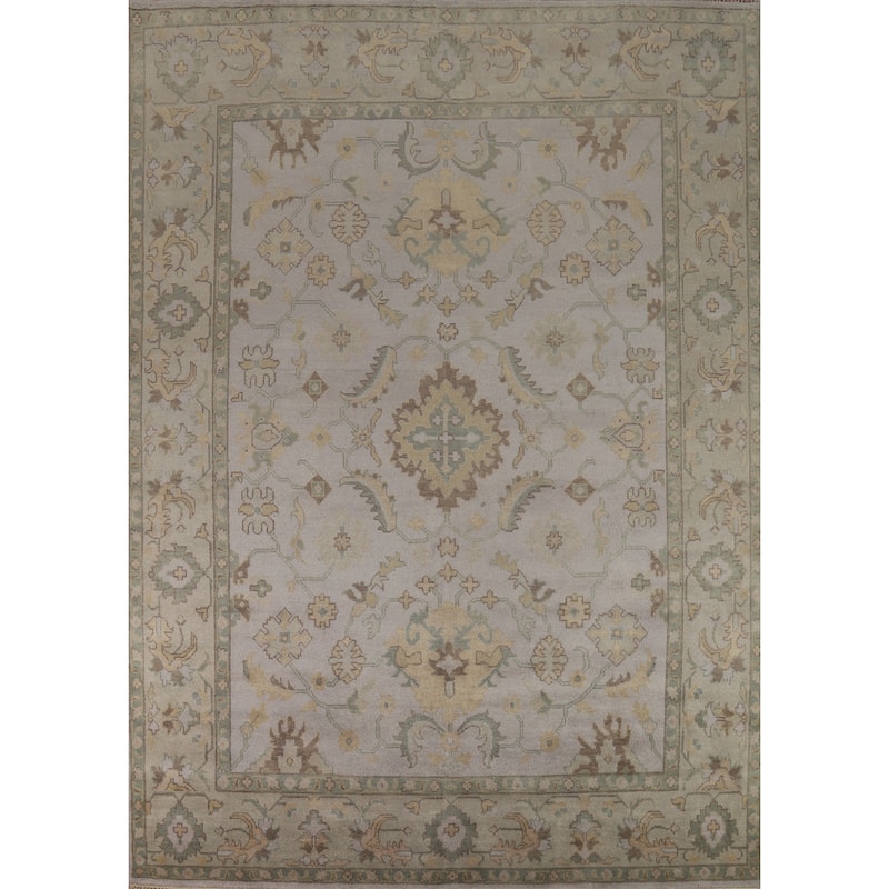 All-Over Floral Oushak Oriental Area Rug Hand-Knotted Wool Carpet - 9'1"x 12'1"