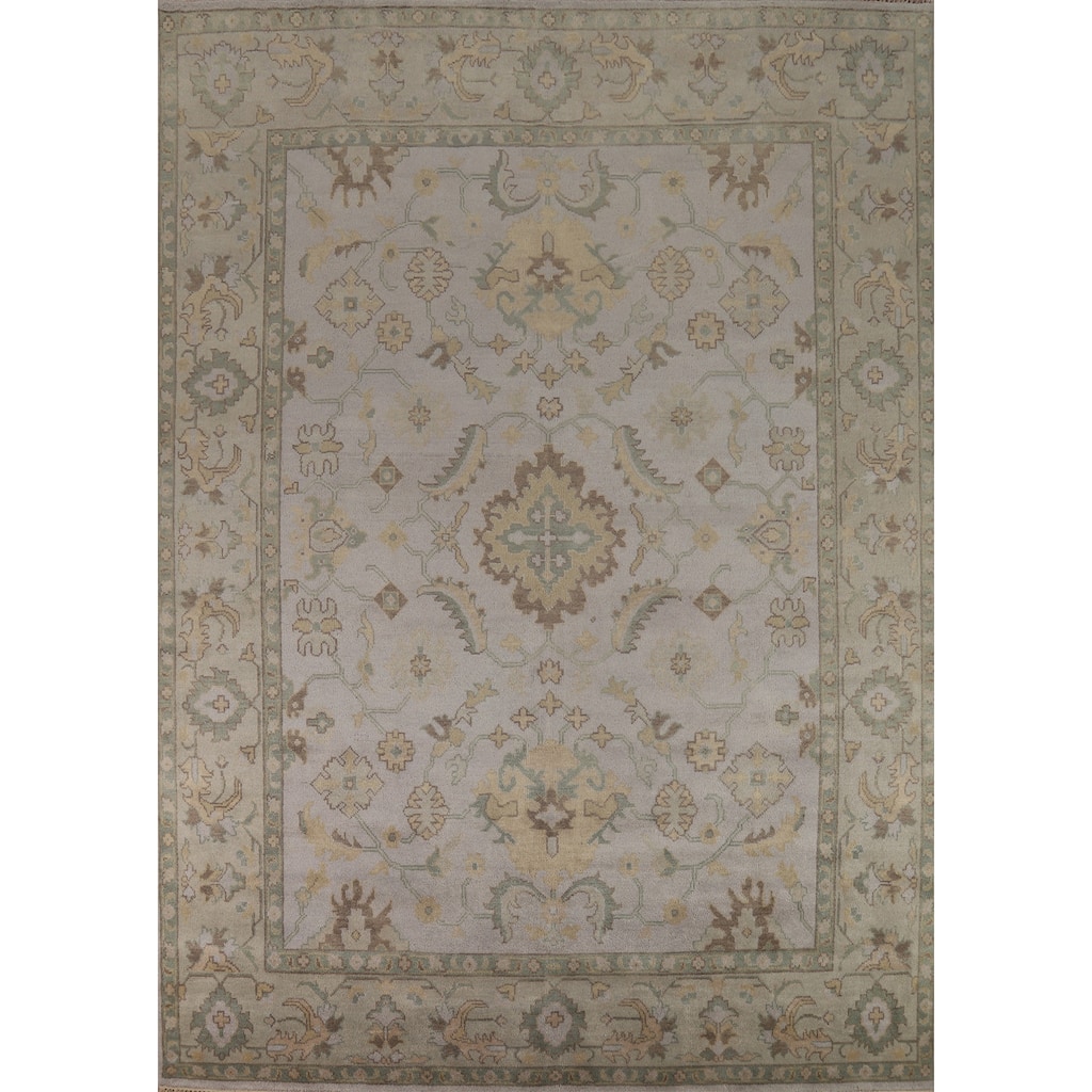 All-Over Floral Oushak Oriental Area Rug Hand-Knotted Wool Carpet - 9'1"x 12'1"