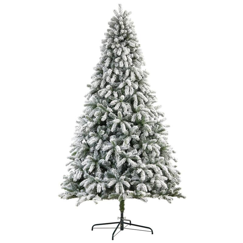 9' Pre-Lit South Carolina Spruce Flocked Artificial Christmas Tree, Clear LED Lights - 9 Foot