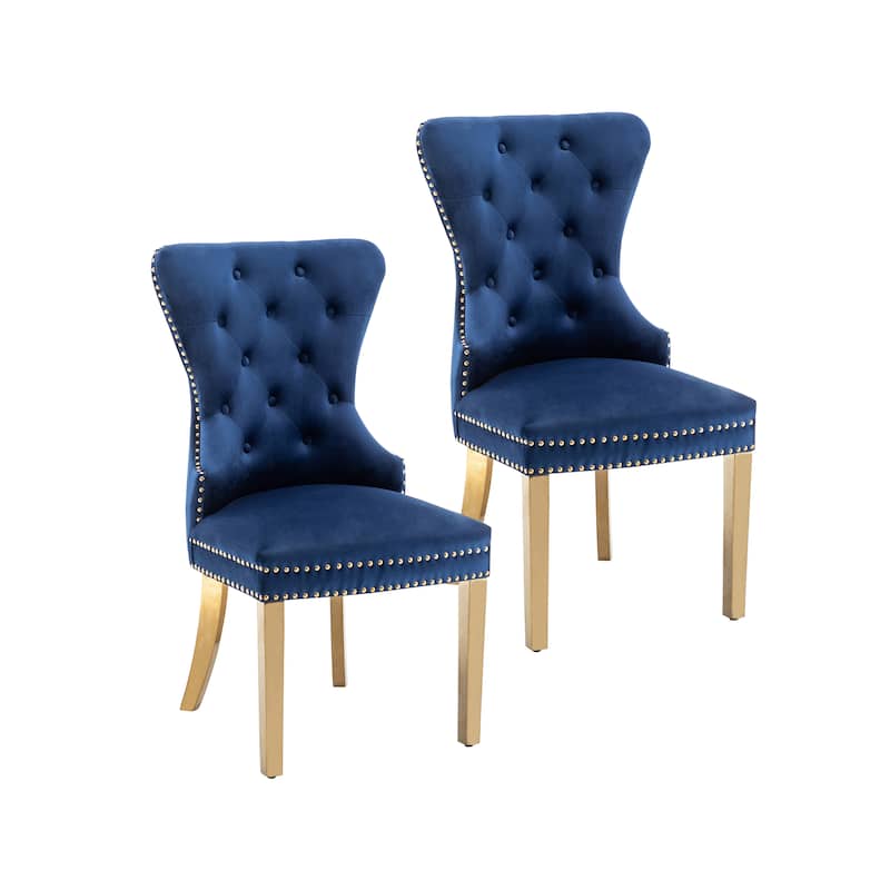 Porthos Home Caily Tufted Velvet Dining Chairs with Gold Chrome Legs, Set of 2 - Blue