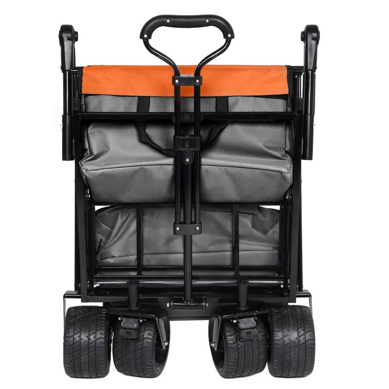With Push Handle, 480Lbs Collapsible Wagon with Canopy, Wagon cart with 7" All-Terrain Wheels, Lightweight Foldable Wagon
