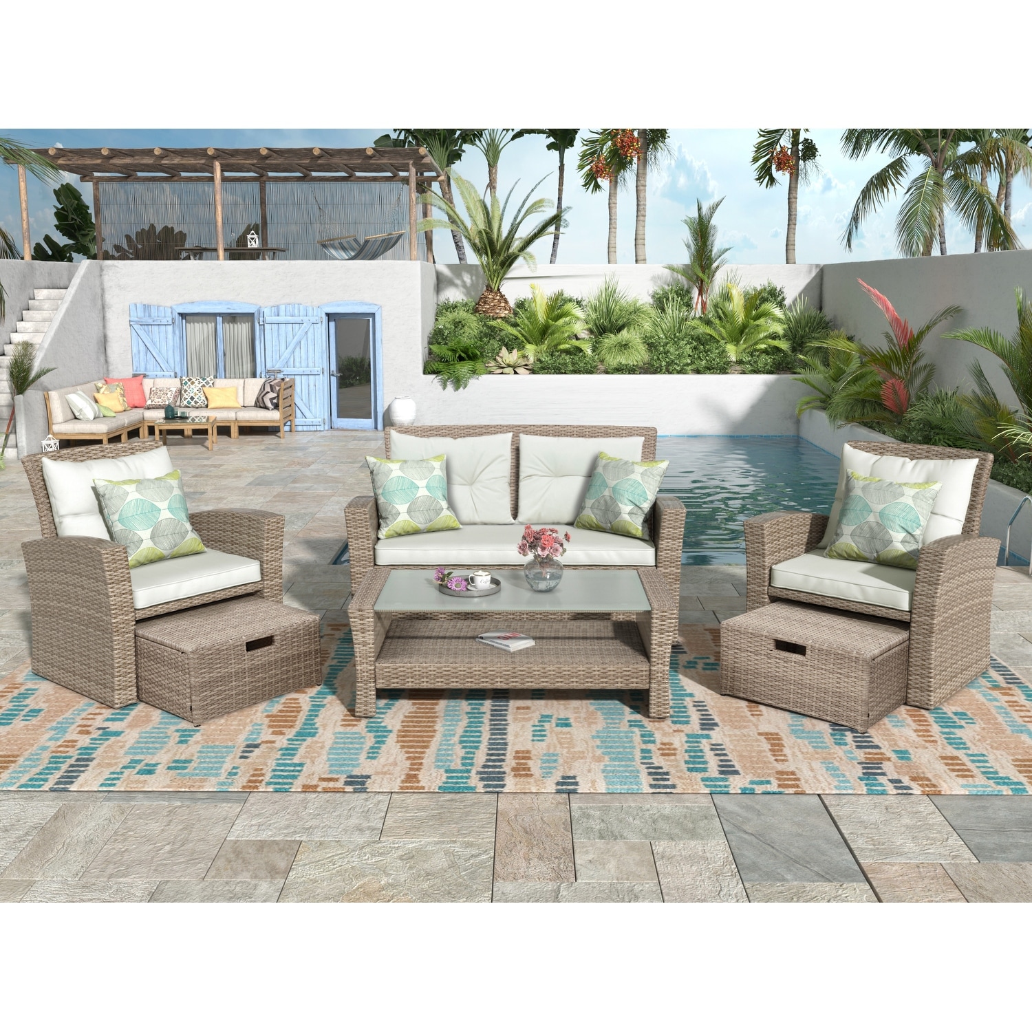 Patio Furniture Set 4 Piece Outdoor Conversation Set All Weather Wicker Sectional Sofa with Ottoman and Cushions Bed Bath Beyond 40395148