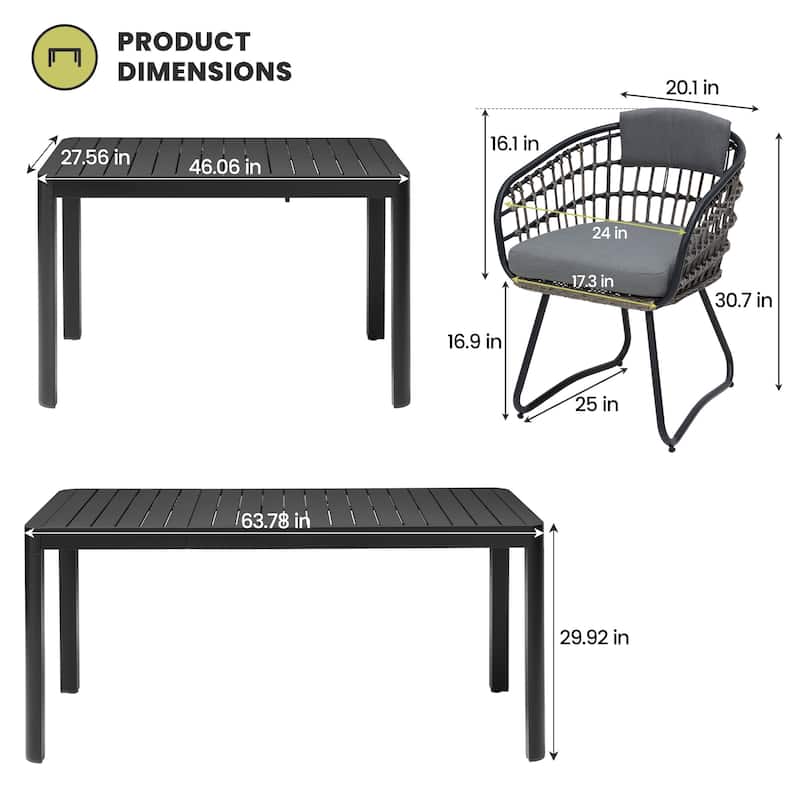 7-Piece Outdoor Patio Dining Set Expandable Rectangular Aluminum Dining Table with PE Rattan Dining Chairs