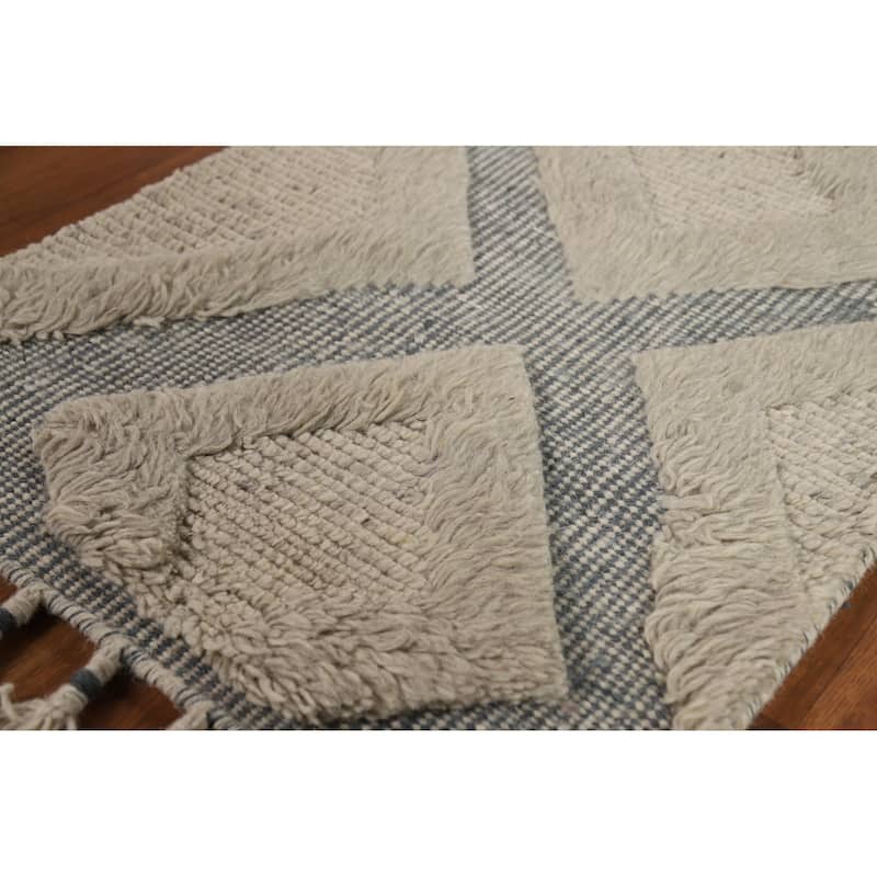 Moroccan Indian Rug Hand-Knotted Geometric Wool Carpet - 2'0"x 3'0"