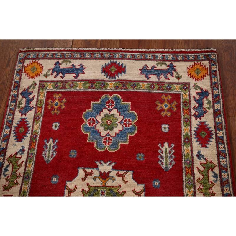 Red Kazak Accent Rug Handmade Oriental Wool Carpet - 2'10" x 4'0"