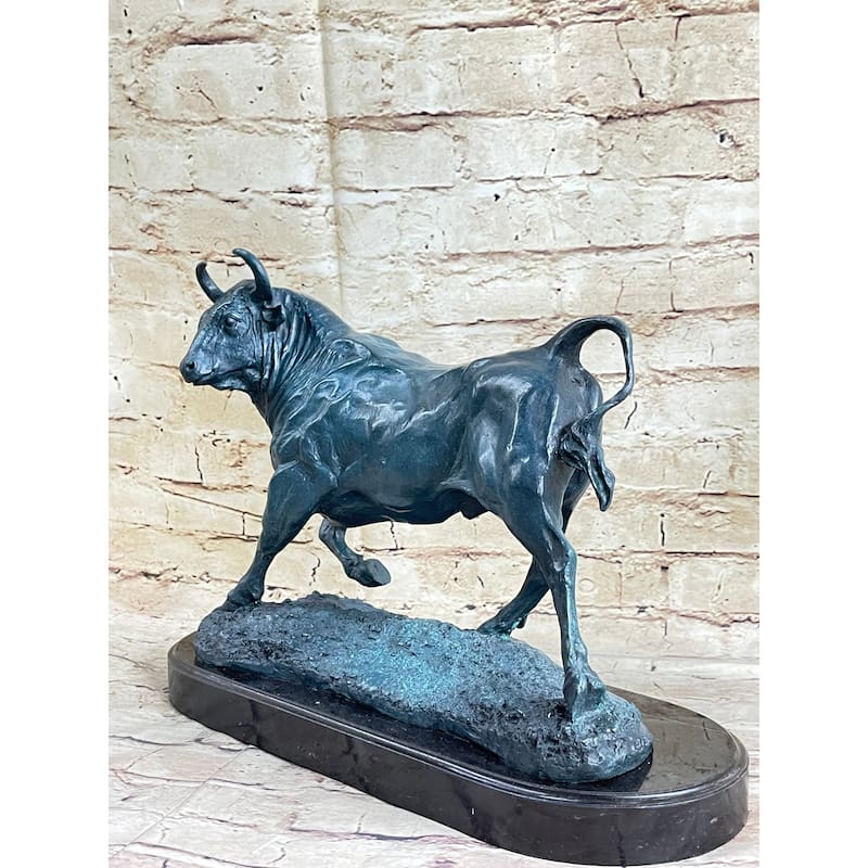 Wall Street Bull Green Patina Bronze Statue Sculpture Figure Stock Market 11 Inches X 16 Inches