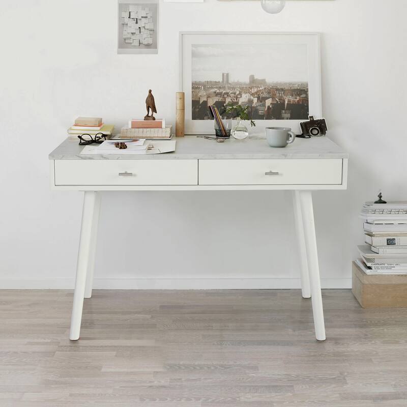 Versatile And Stylish Marble White Writing Desk To Elevate And Complete Any Space - White