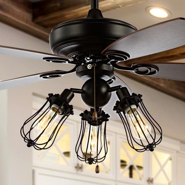 slide 2 of 15, JONATHAN Y Zara 52" Caged 3-Light Metal/Wood LED Ceiling Fan, Black