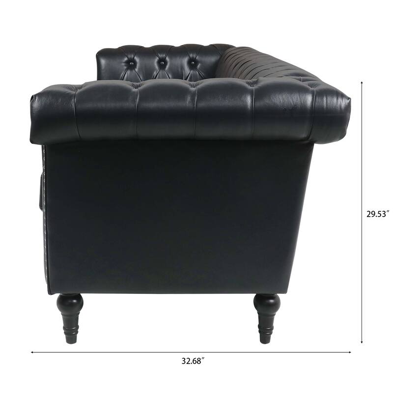 3-Seater Sofa Traditional Square Arm Comfortable Removable Cushion Couch with Wood Legs and Nailheads Design, 83.66 Inch Width