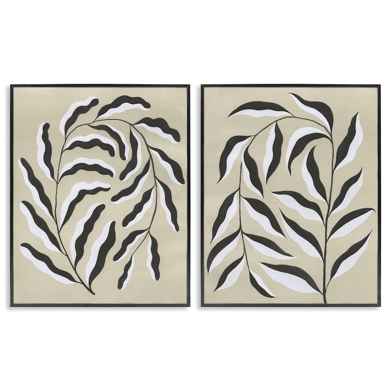 Stupell Midcentury Mod Botanicals Framed Giclee Art Design By Grace Popp (Set of 2) - 11 x 14 - Black