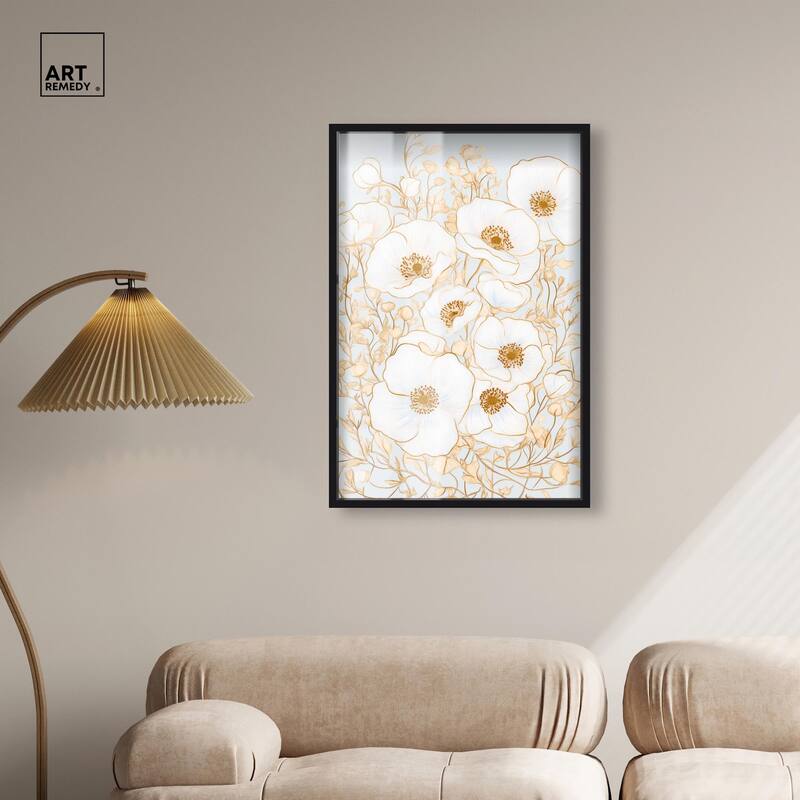 White and Gold Poppies I Shadowbox by Art Remedy