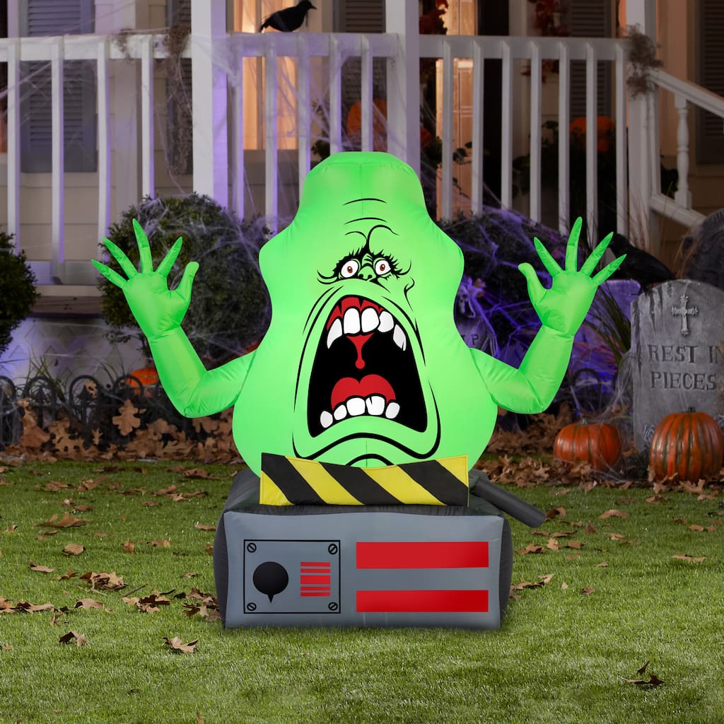 Gemmy Airblown Slimer Ghost on Ghost Trap Ghostbusters , 3.5 ft Tall, green