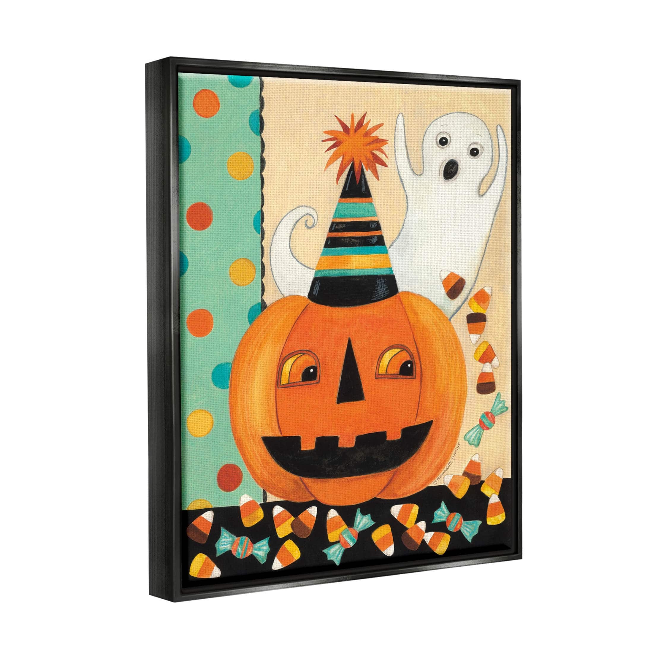 Stupell Industries Vintage Halloween Candy Pattern Floater Canvas Wall ...