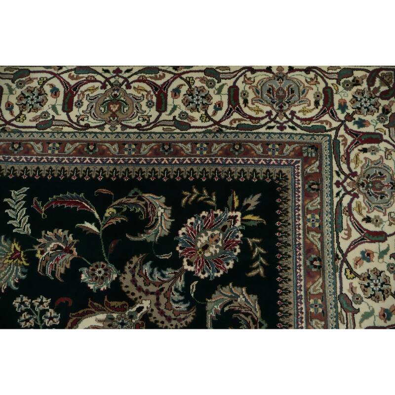 Hand Knotted Oriental 100% Wool Carpet Traditional Traditional Green Kashan Area Rug - 13' 7'' X 9' 8''
