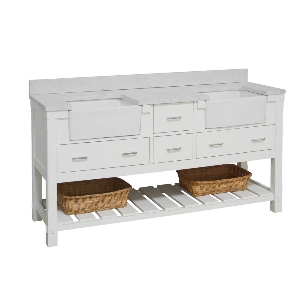 KitchenBathCollection Charlotte 72" Farmhouse Bathroom Vanity with Engineered Carrara Top