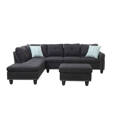 Alger 98-inch Wide Left Hand Facing Sofa with Chaise and Ottoman - 98"W x 71"D x 33"H