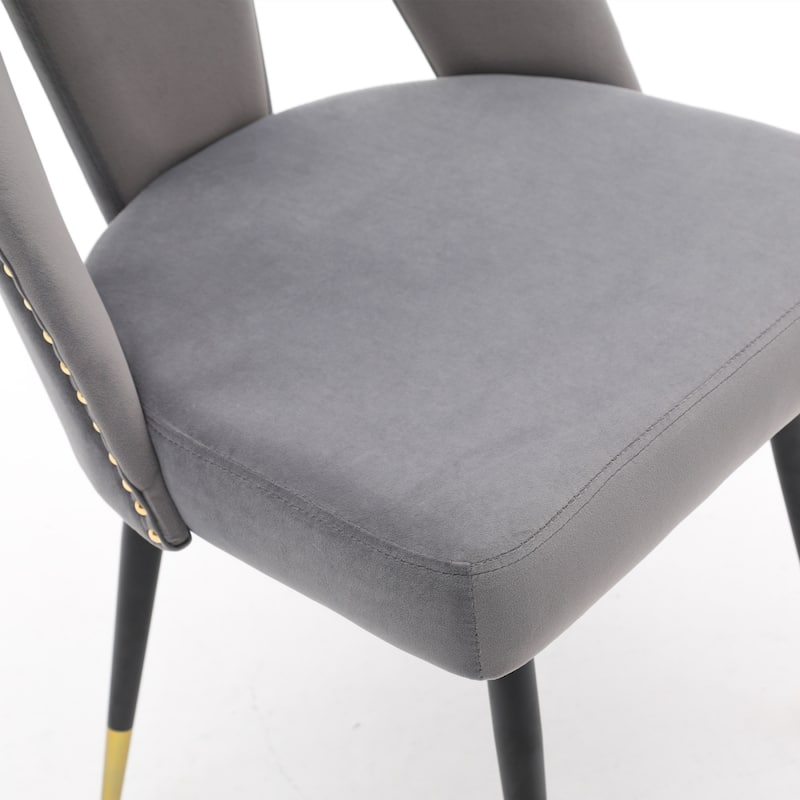 Velvet Upholstered Dining Chair with Nailheads