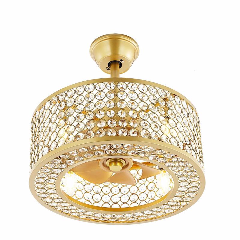 GetLedel 18-in Modern Crystal Caged Ceiling Fan Fandelier with Remote and Light Kit