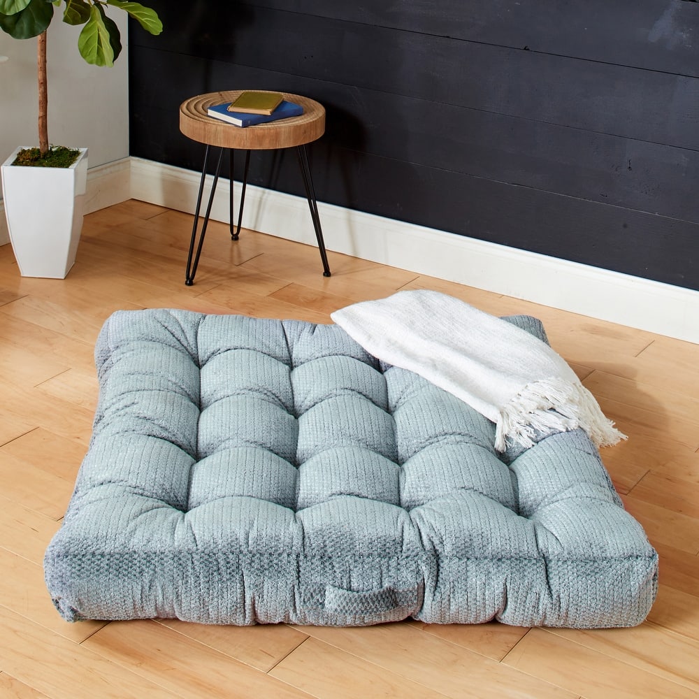 Sorra Home Velvet Shimmer Indoor Textured Tufted Large Square Floor Pillow with Handle