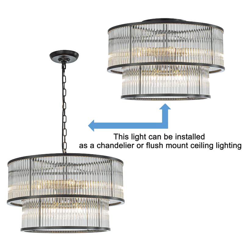 Modern Glam Black / Antique Bronze 4/10-Light Glass Drum Flush Mount Contemporary Ceiling Light For Living Room Entryway