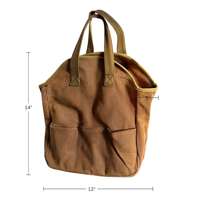 Kings County Tools 12x14-inch Waxed Canvas Tote Bag Gardening Tool Caddy with Pockets