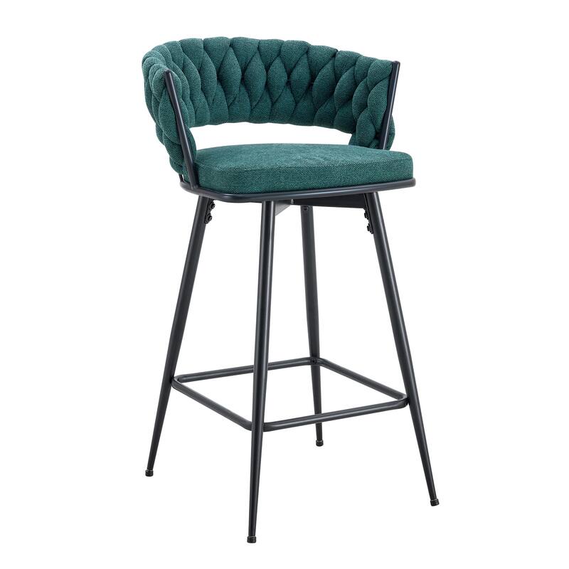 Swivel Bar Stools Set of 2, Modern Barstools with Backs, Upholstered Cotton Linen High Chairs for Island Kitchen