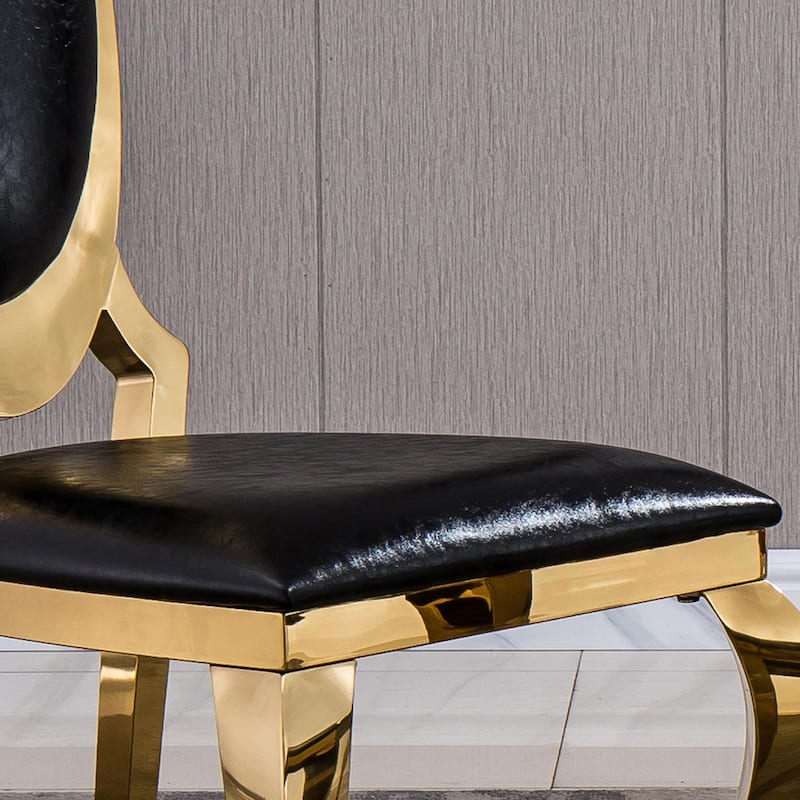 Set of 2 Leatherette Dining Chair with Oval Backrest and Steel Legs