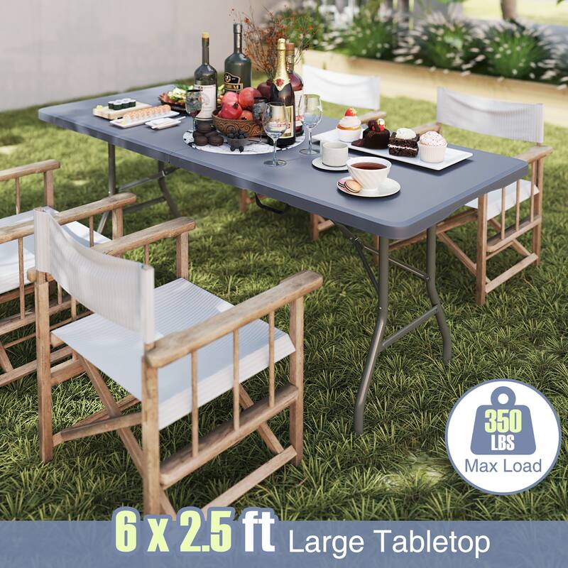 Gymax 6 ft Portable Folding Table w/HDPE Tabletop Safe Lock Mechanism
