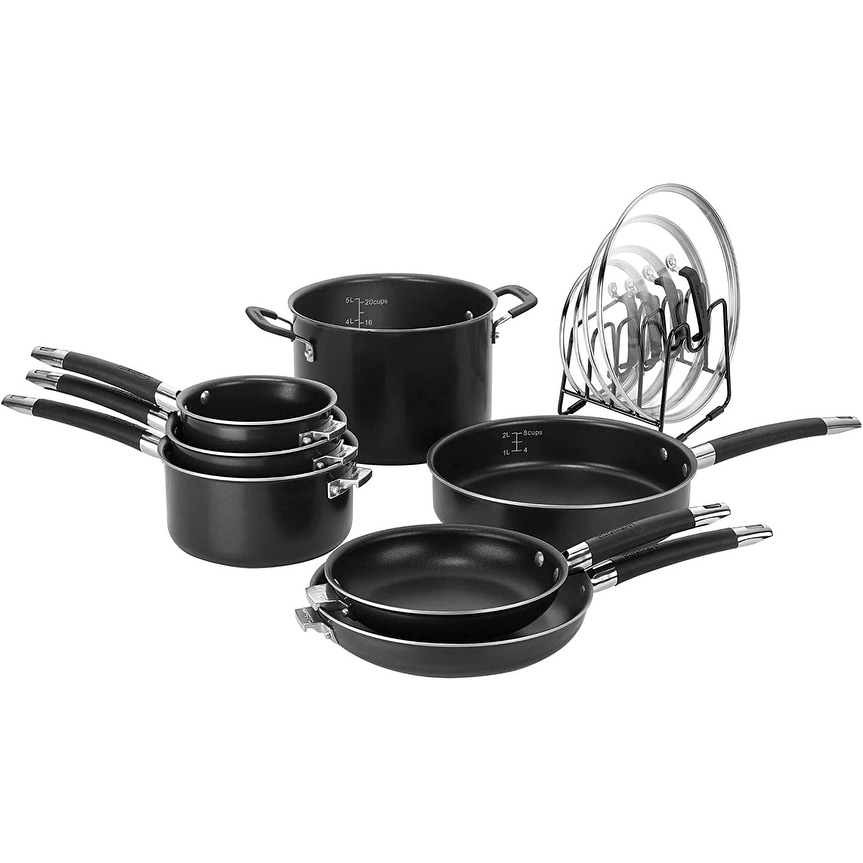 BK Ceramic Black, Ceramic Nonstick Induction 7 Piece Nonstick Cookware Set, PFAS Free, Dishwasher Safe, Black